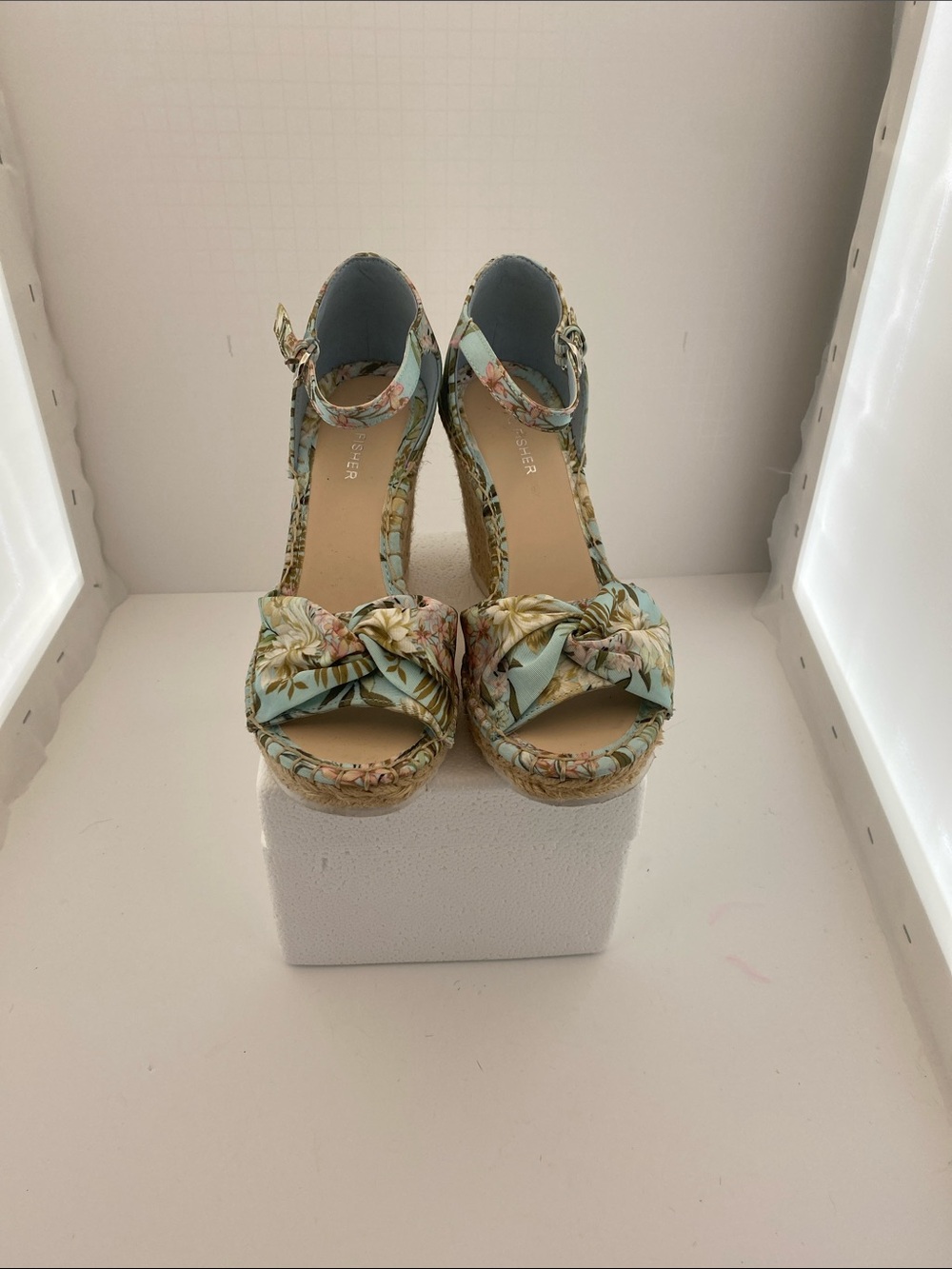 Sorel Floral Knot Espadrille Wedge Sandals - Light Blue & Cream